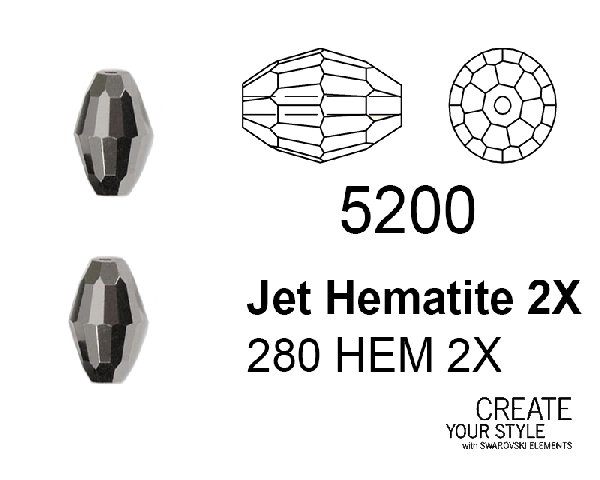 Swarovski Chicco di Riso JET HEMATITE 2X - 5200