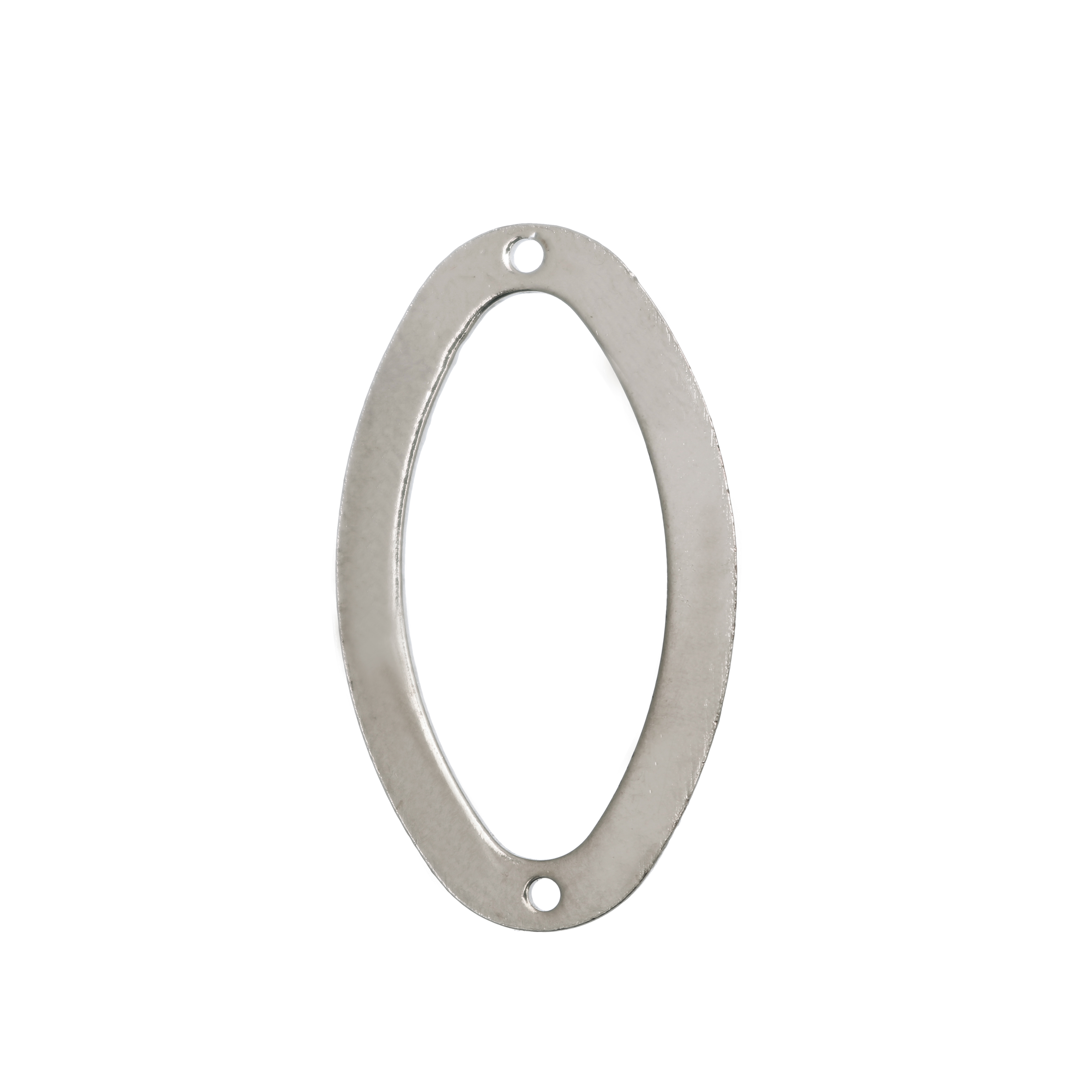 Anello ovale chiuso liscio piatto sottile liscio con due fori ai lati, 35x20 mm.