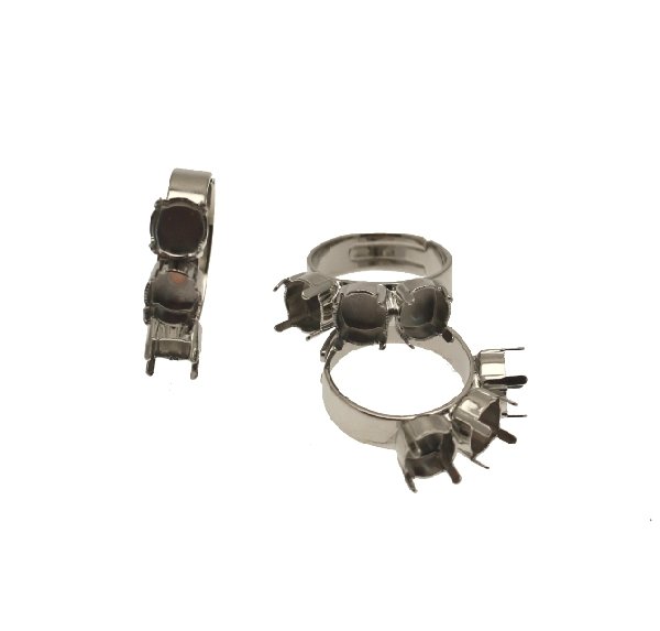 Base per anello, regolabile, a fascia larga con tre porta strass per gemma conica SS34