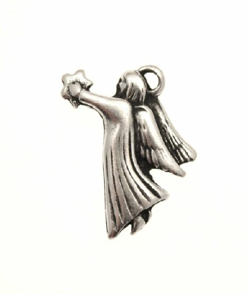 Ciondolo a forma di angelo stilizzato con stella in mano 13x21 mm.