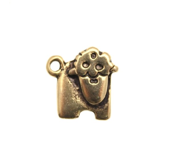 Ciondolo a forma di pecora liscia piatta stilizzata 14x15 mm.