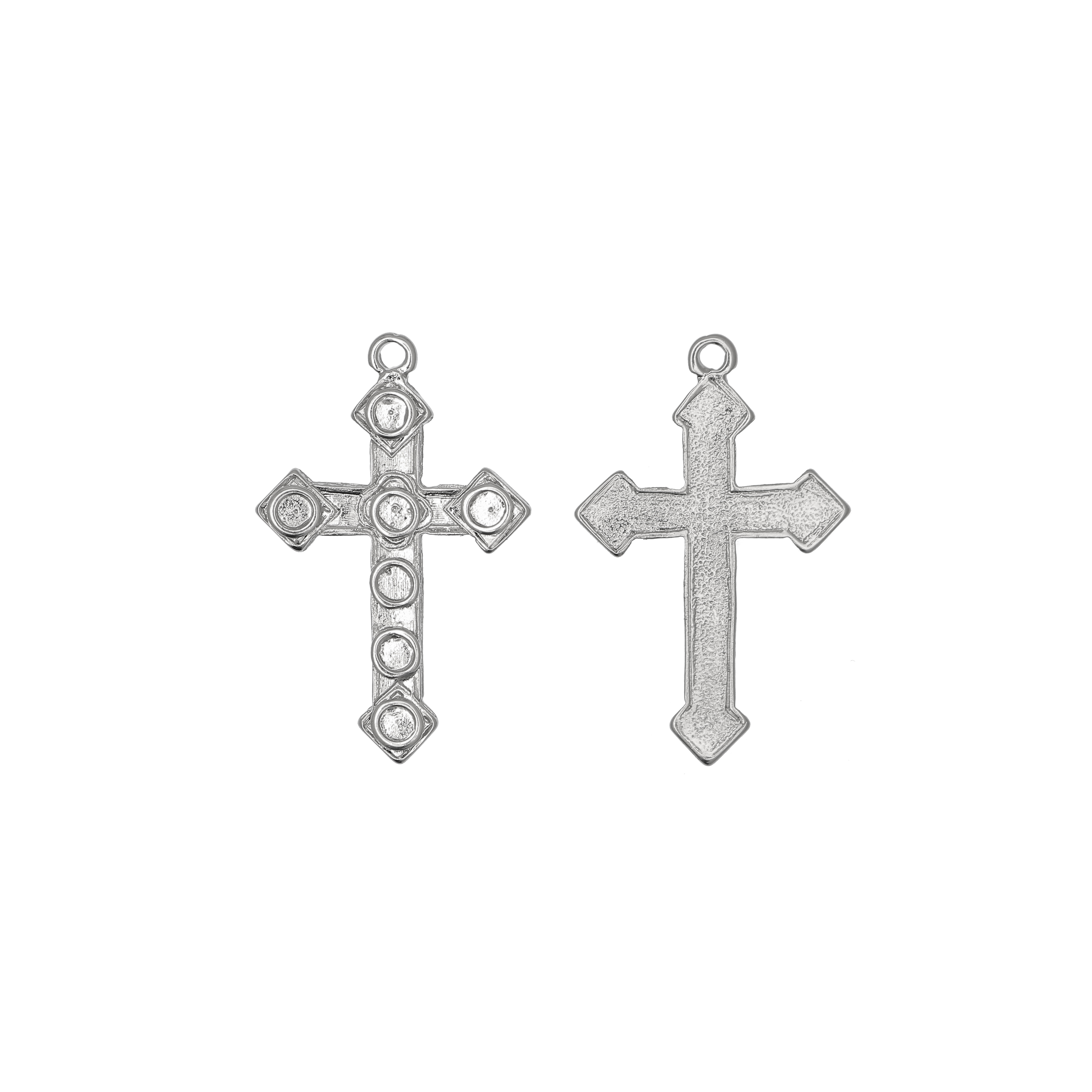 Ciondolo a forma di croce semplice con 7 porta strass da 3 mm. (SS12), 28x43 mm.