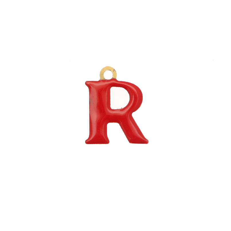  Ciondolo a forma di lettera "R", smaltato Rosso, 11x14 mm.