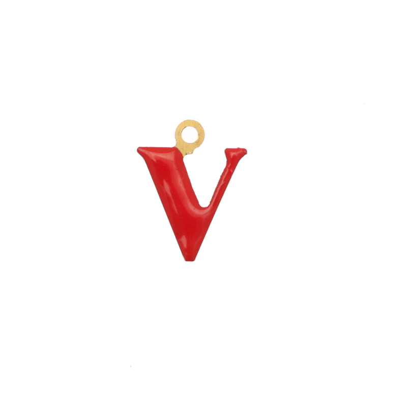  Ciondolo a forma di lettera "V", smaltato Rosso, 11x14 mm.