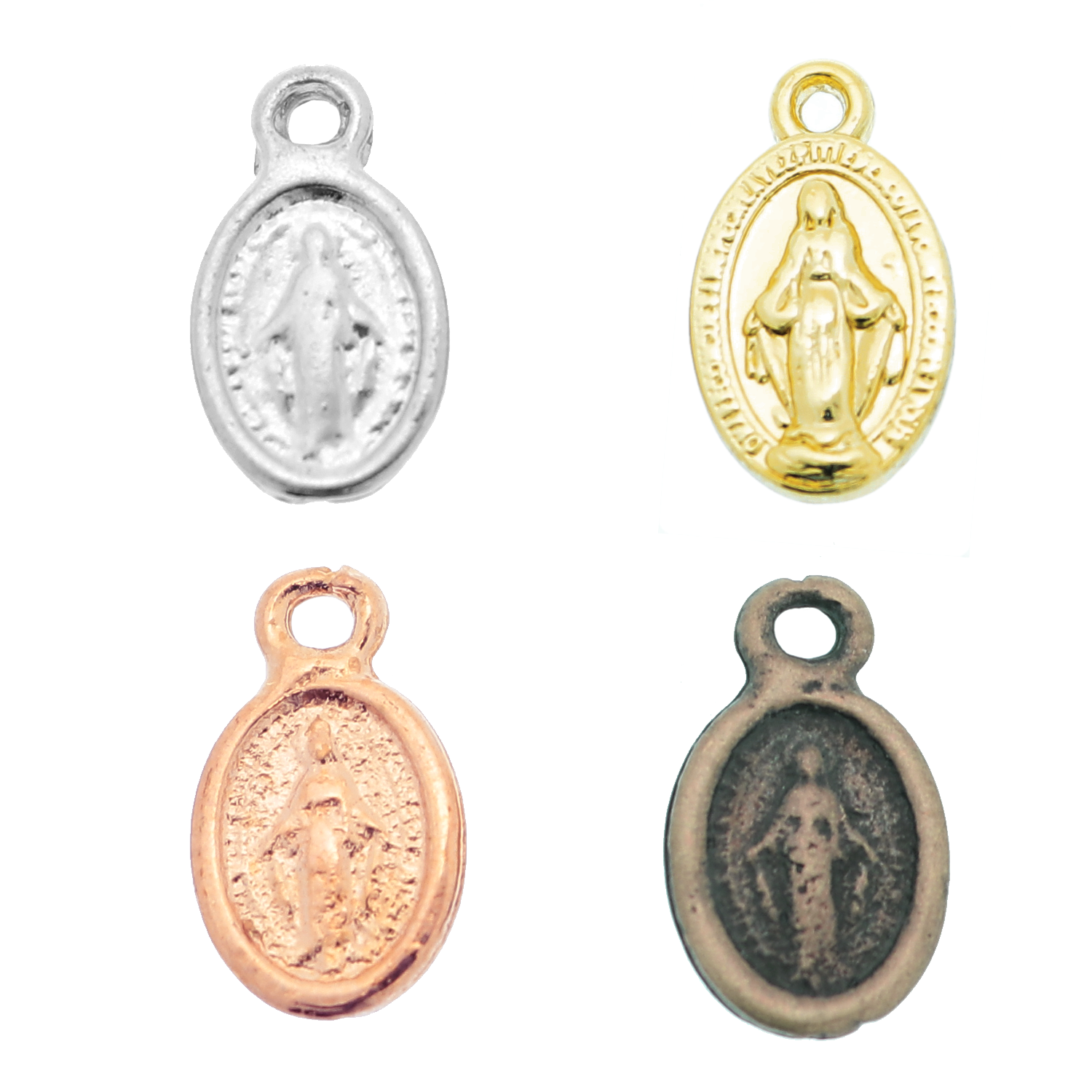 Ciondolo a forma di medaglia ovale con Madonna 10x7 mm.