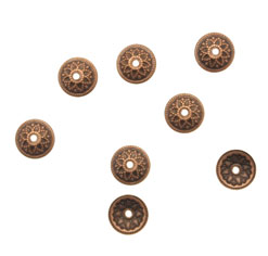 CONFEZIONE RISPARMIO - Coppetta tonda sottile lavorata a puntini, diametro 8 mm., colore RAME ANTICATO