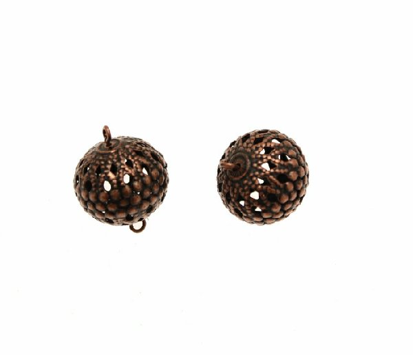 Distanziatore a forma di palla filigranata, con due anelli, 12x18 mm.