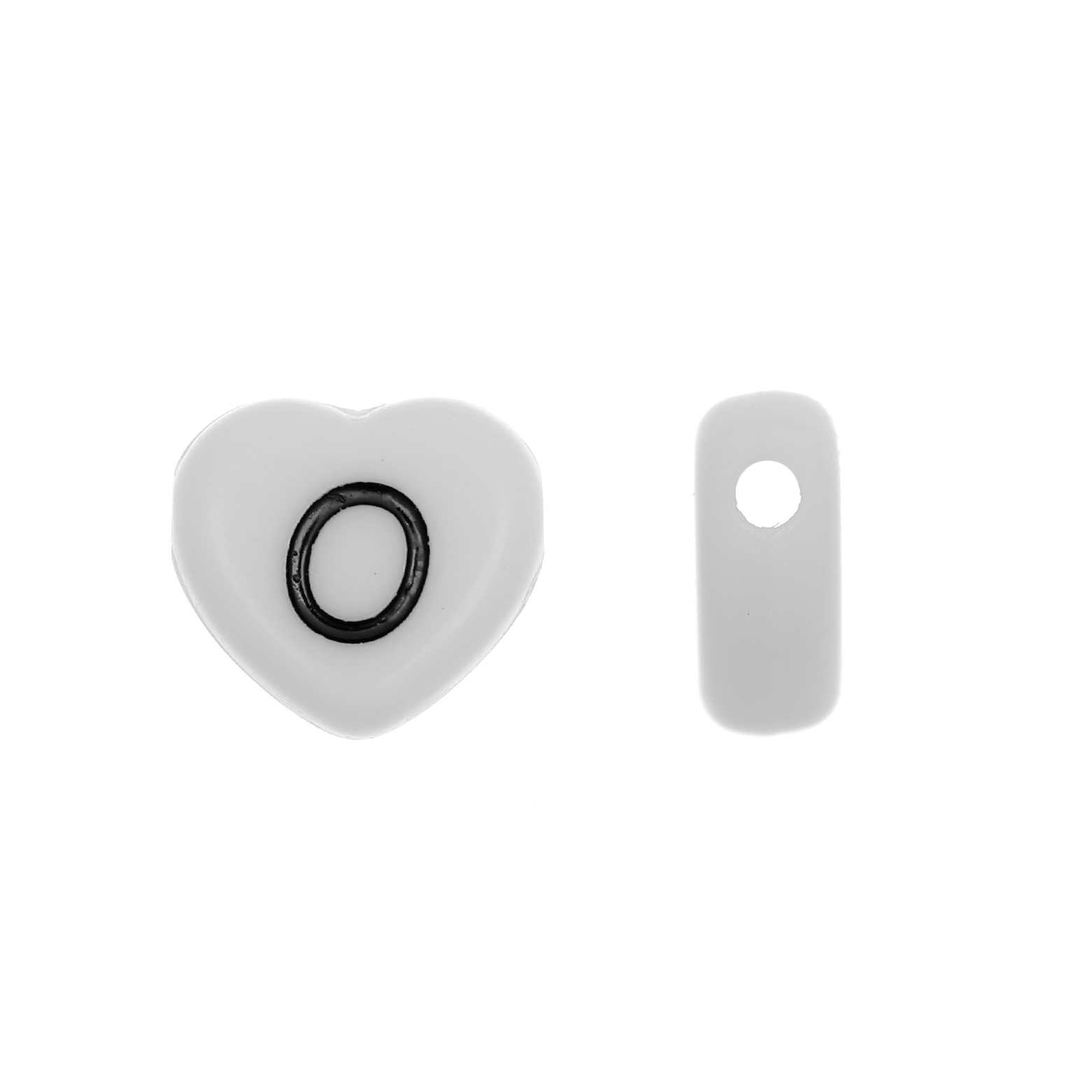 Distanziatore a Cuore in resina con disegno lettera "O", 12x11 mm.