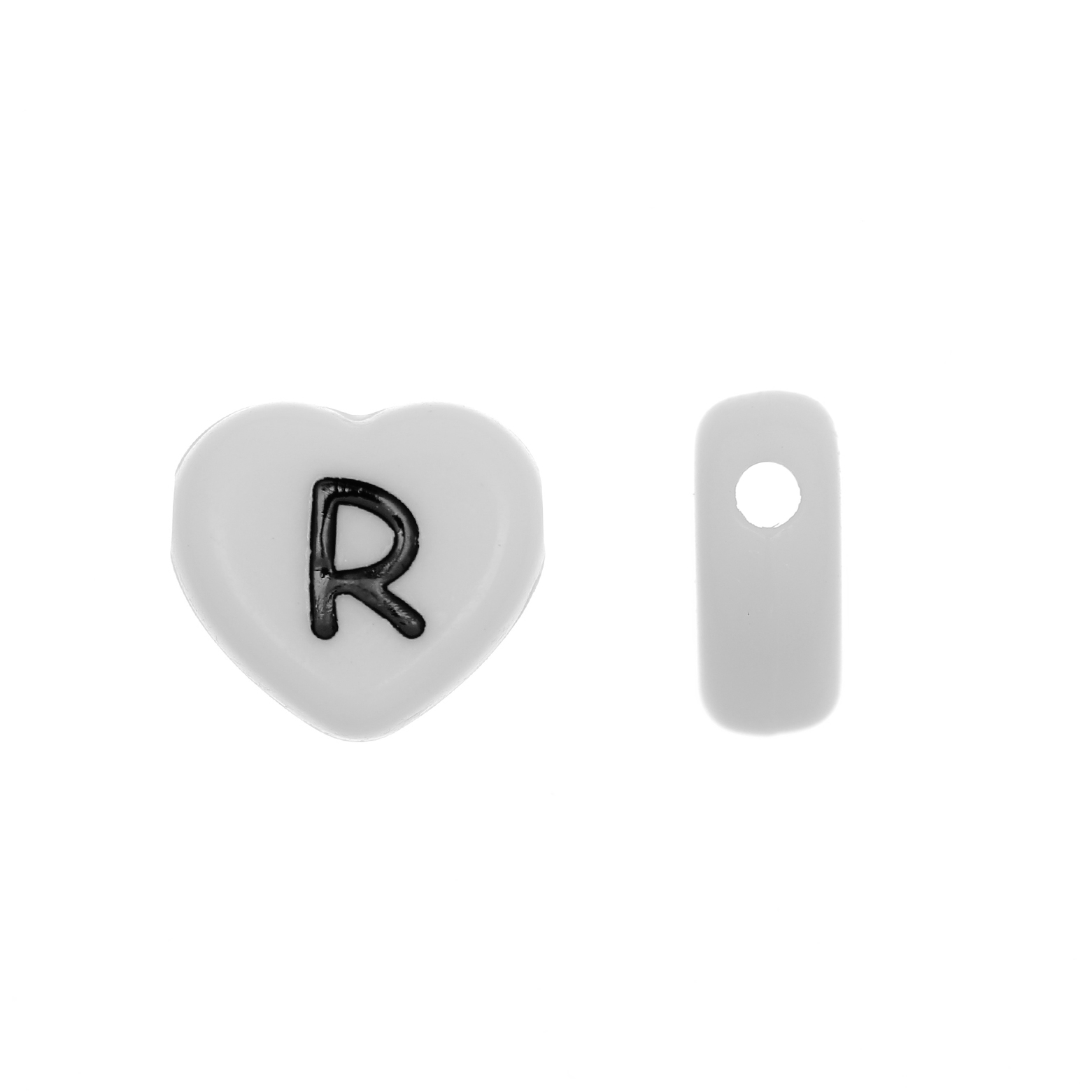 Distanziatore a Cuore in resina con disegno lettera "R", 12x11 mm.