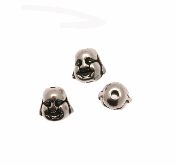 Distanziatore a forma di testa di budda tridimensionale, 10X9 mm.