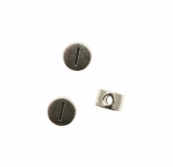 Distanziatore tondo piatto liscio, con disegno lettera "I", 7x4 mm.