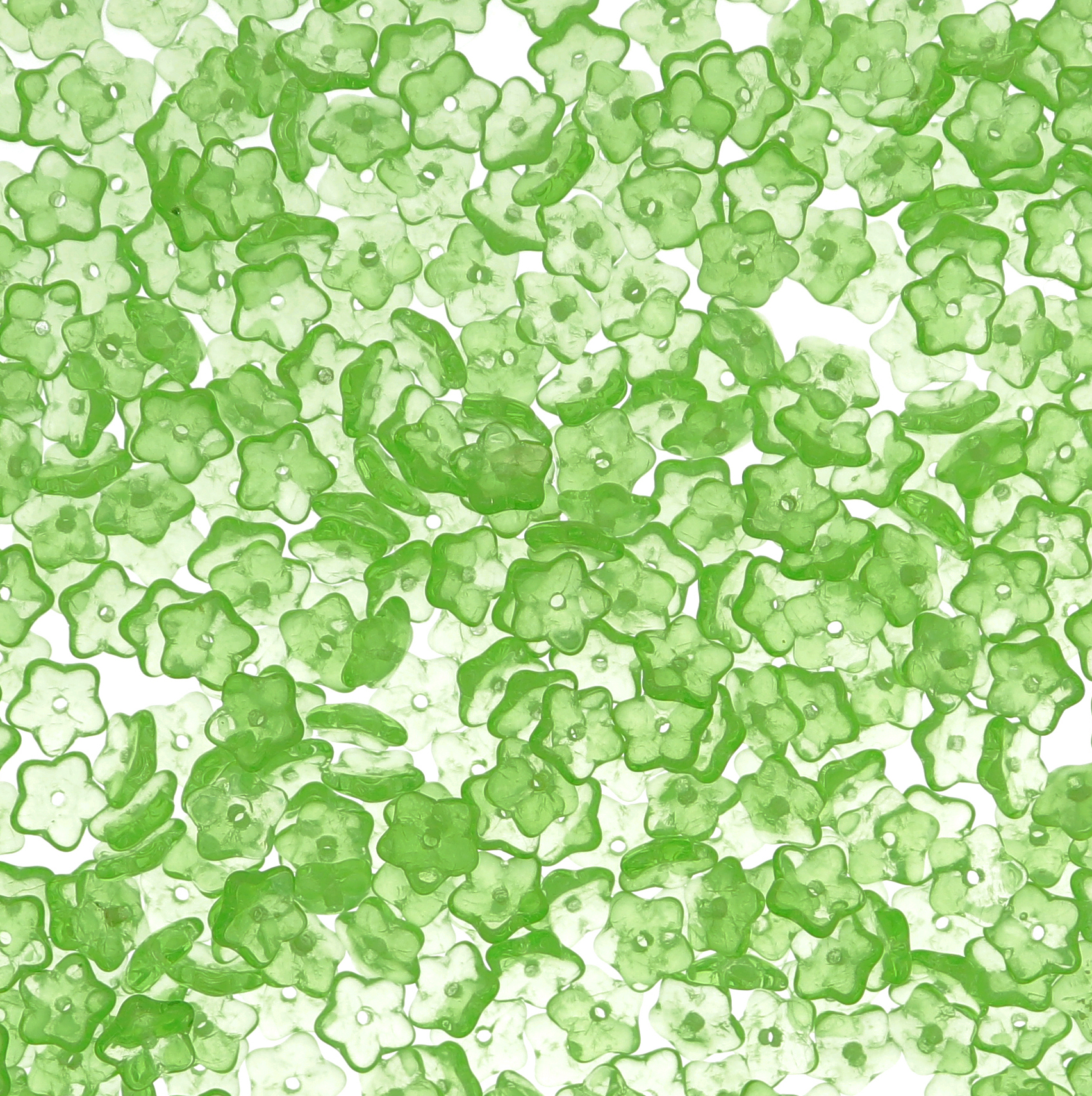 Fiore foro centrale, 7 mm., Verde peridot trasparente