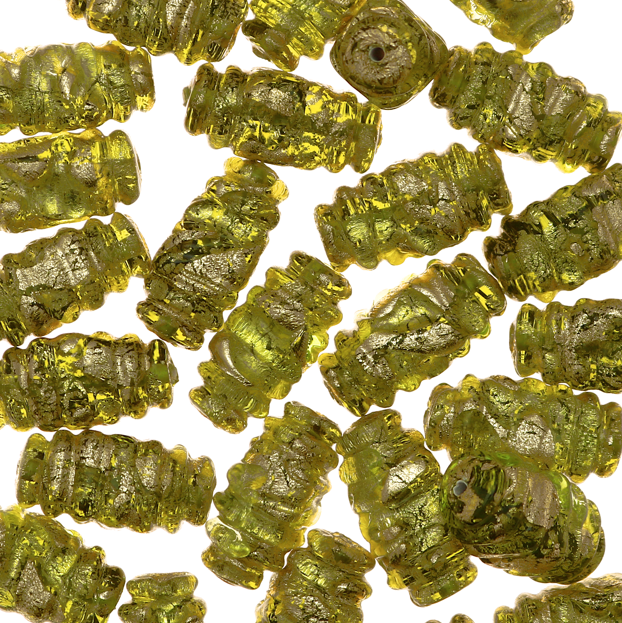 Oliva 4 facce, 22x10 mm., Verde oliva con foglia oro zecchino