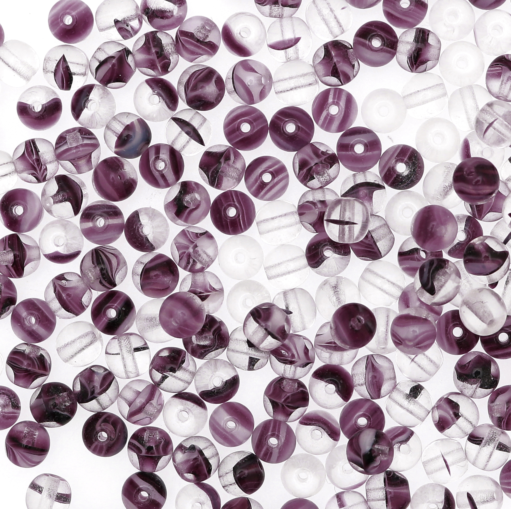 Palla, 5 mm., Ametista sfumato in bianco e trasparente