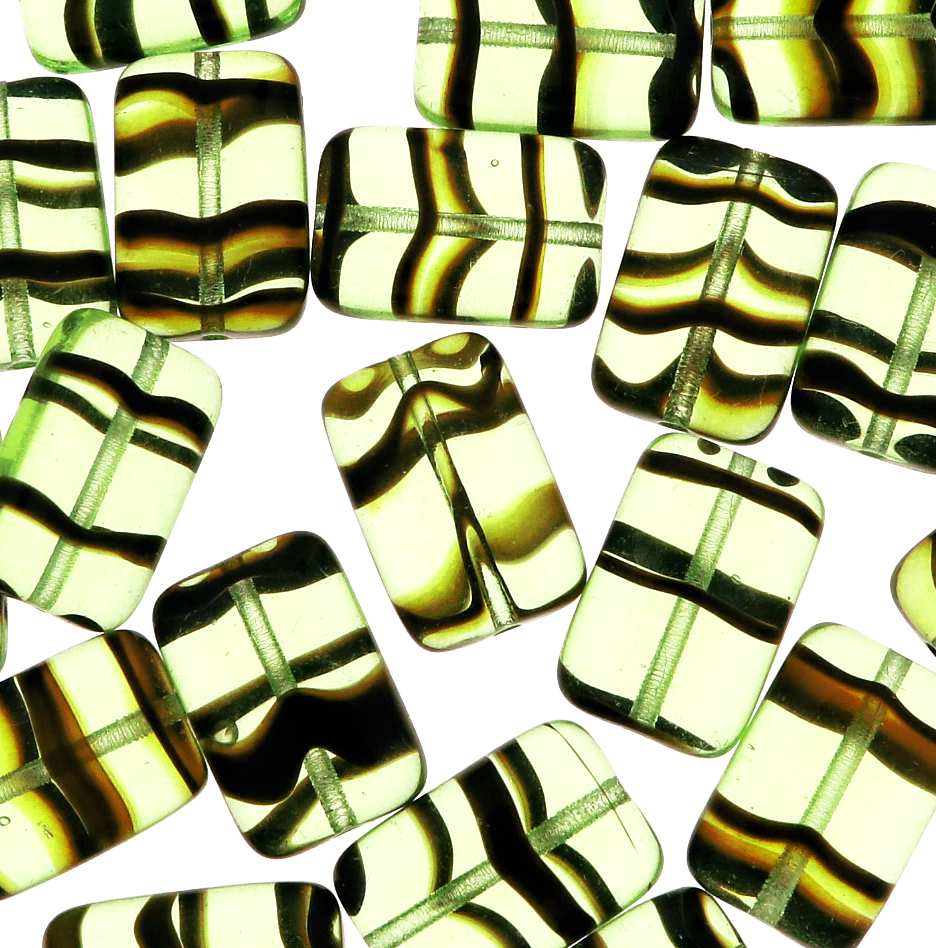 Rettangolo piatto, 15x10 mm., Verde oliva chiaro striato in marrone