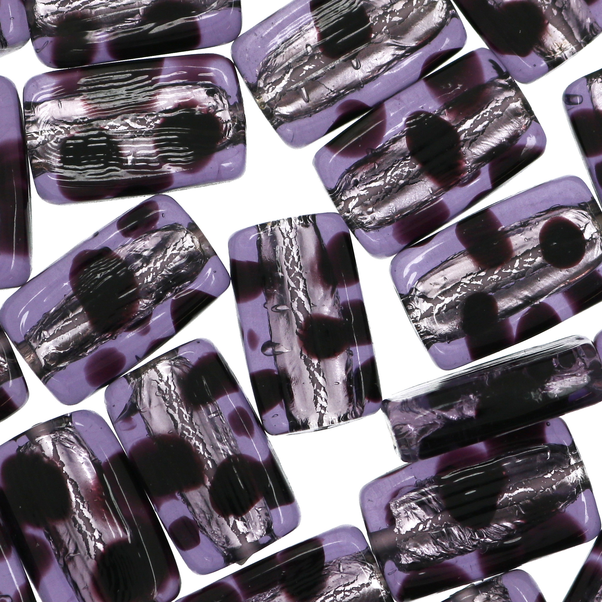 Rettangolo piatto, 21x15 mm., Viola a pois con Argento 925