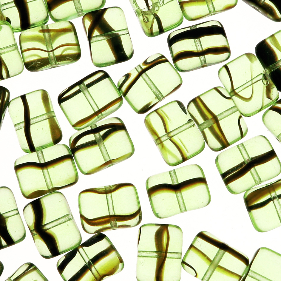 Rettangolo piatto con foro orrizzontale, 8x11 mm., Verde oliva chiaro striato in marrone