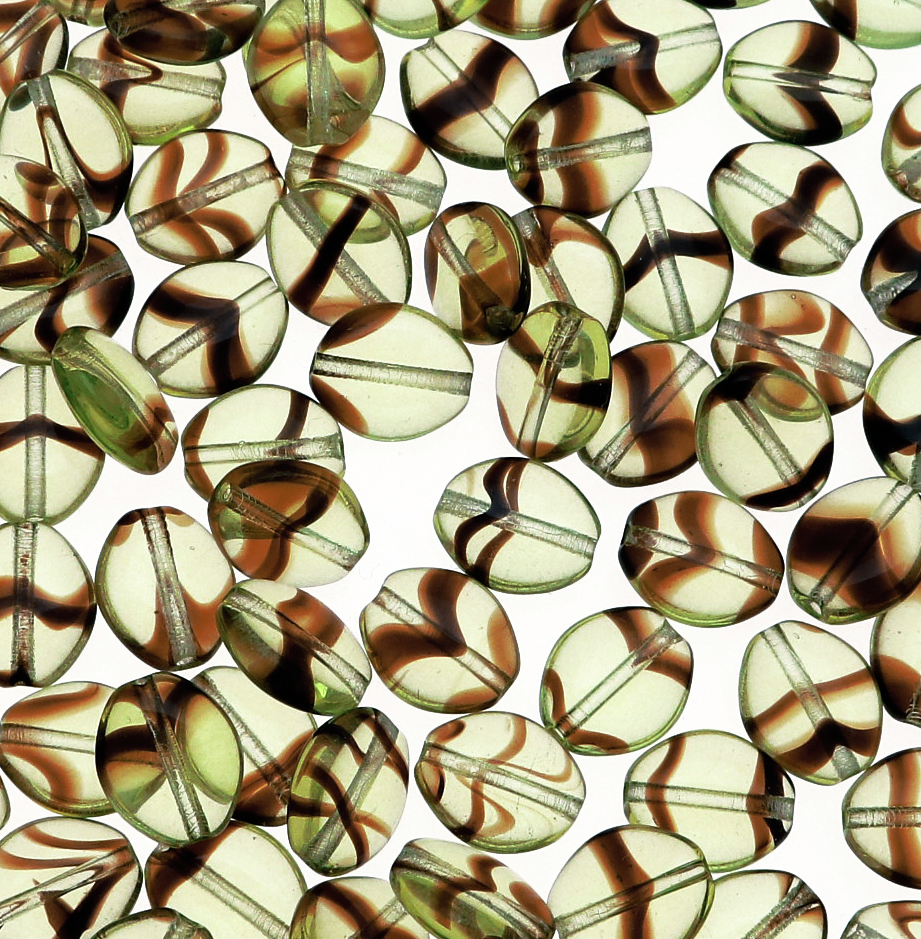 Semino, 10x8 mm., Verde oliva chiaro striato in marrone