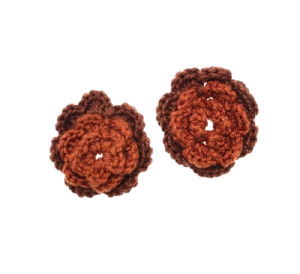 Fiore in cotone all'uncinetto, 36 mm., bicolore, Marrone chiaro + Marrone scuro