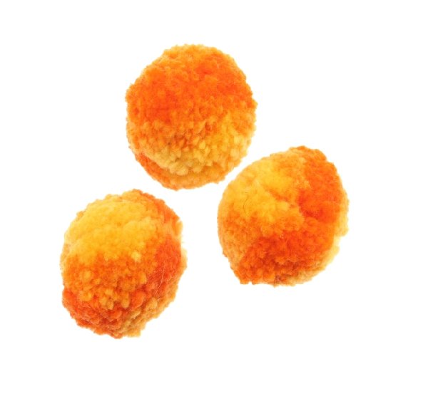 Pon pon in cotone, la misura dei pon pon può variare dai 25 ai 30 mm., bicolore, Arancione + Giallo