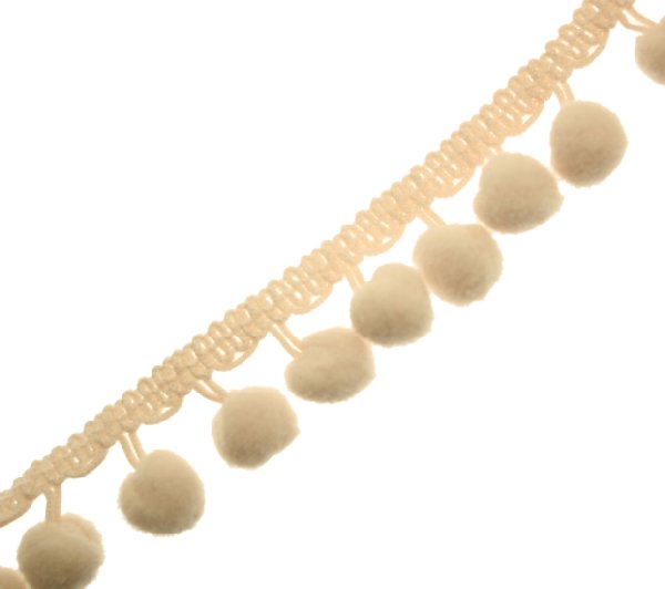 Passamaneria con pon pon (diametro 8 mm.), alta 2 cm., colore PANNA (Confezione da 50 cm)