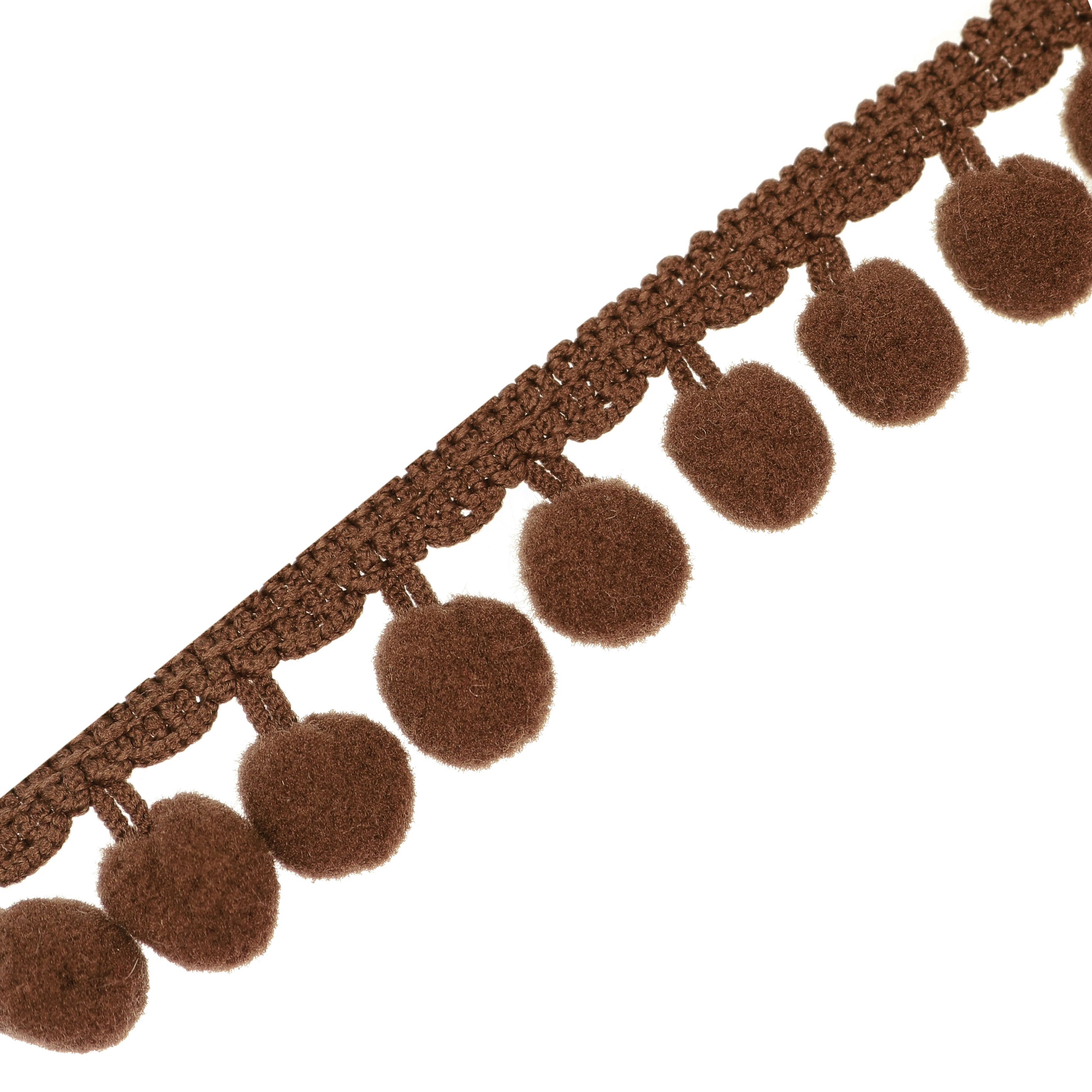 Passamaneria con pon pon (diametro 8 mm.), alta 2 cm., colore MARRONE (Confezione da 50 cm)