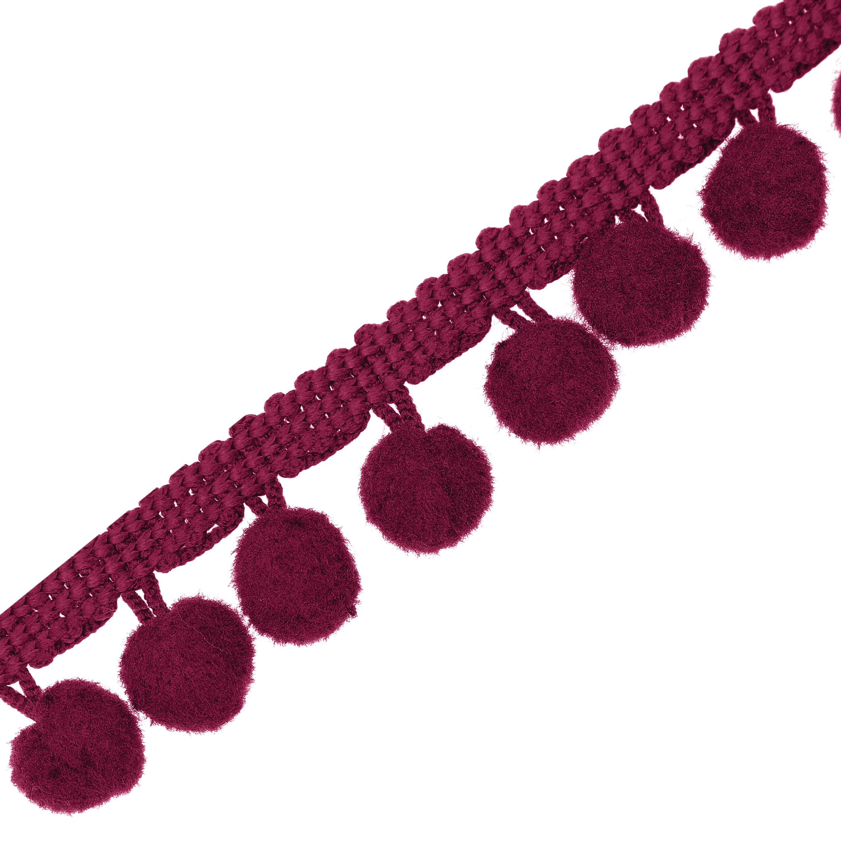 Passamaneria con pon pon (diametro 8 mm.), alta 2 cm., colore BORDEAUX (Confezione da 50 cm)