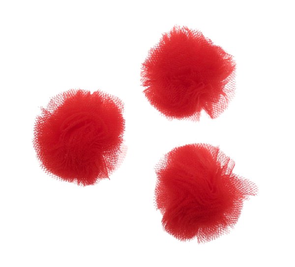 Pon Pon, in tulle, tondo, diametro 30 mm., colore ROSSO
