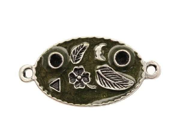 Ciondolo smaltato a forma di ovale disegnato con 2 anelli 28x17 mm. Base argento antico