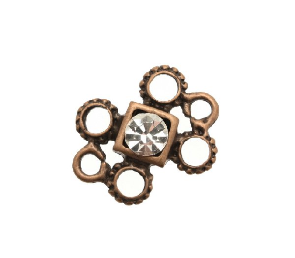 Distanziatore a più fori, formato da 4 rodelle puntinate e due anelli lisci, strass centrale crystal, 18x24 mm.