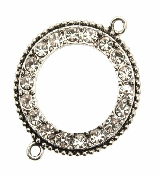 Cerchio piatto forato dentro con 2 anelli e strass crystal nel contorno, 40 mm.
