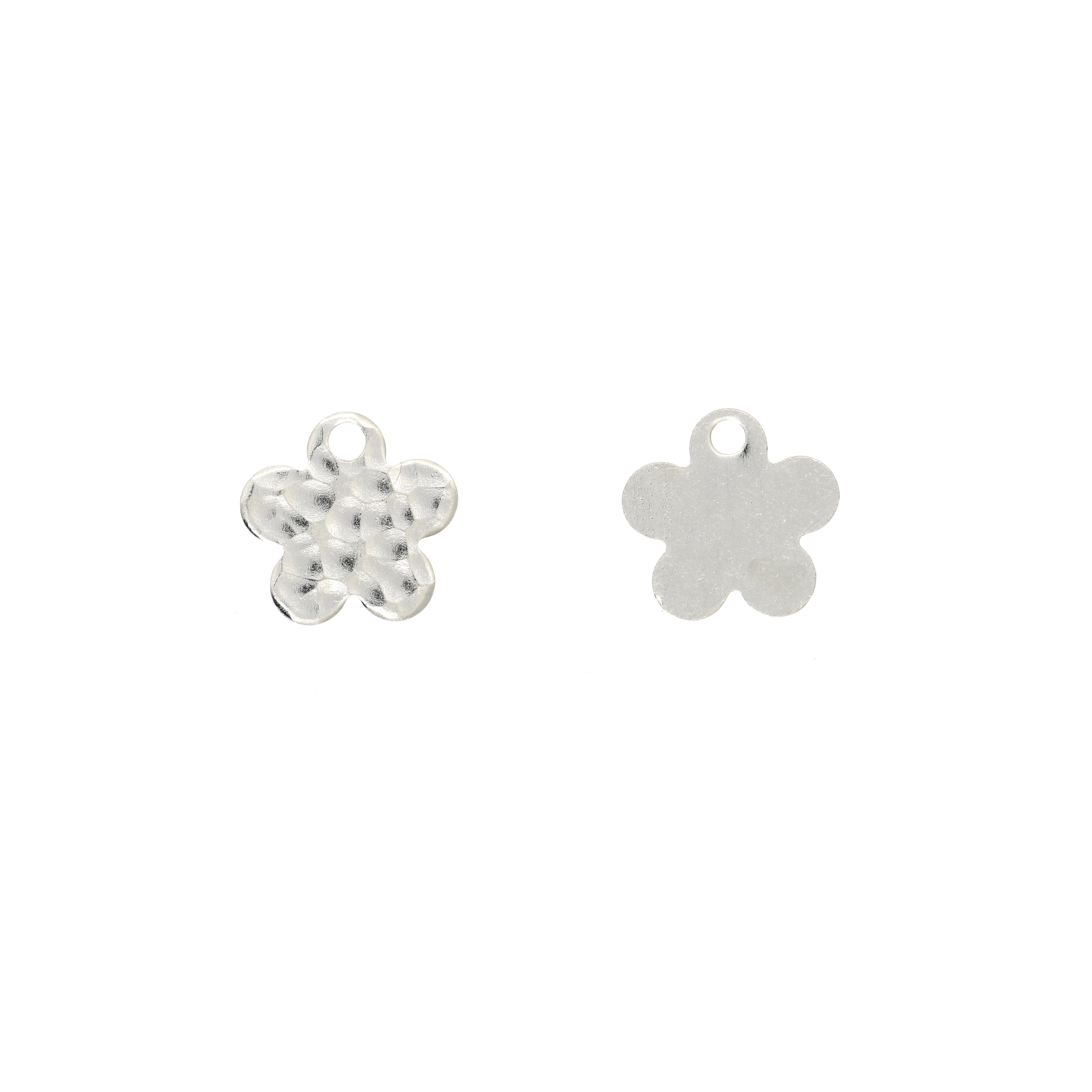 Ciondolo a forma di fiore piatto martellato 9 mm. in Argento 925
