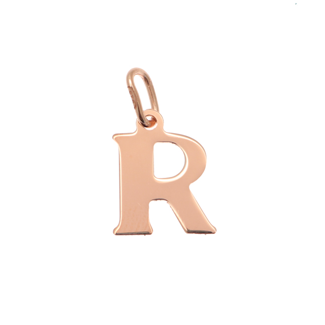  Ciondolo a forma di lettera "R", 11x14 mm., in Argento Rosato 925