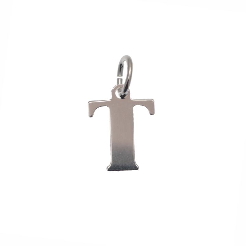  Ciondolo a forma di lettera "T", 10x14 mm., in Argento Lucido 925