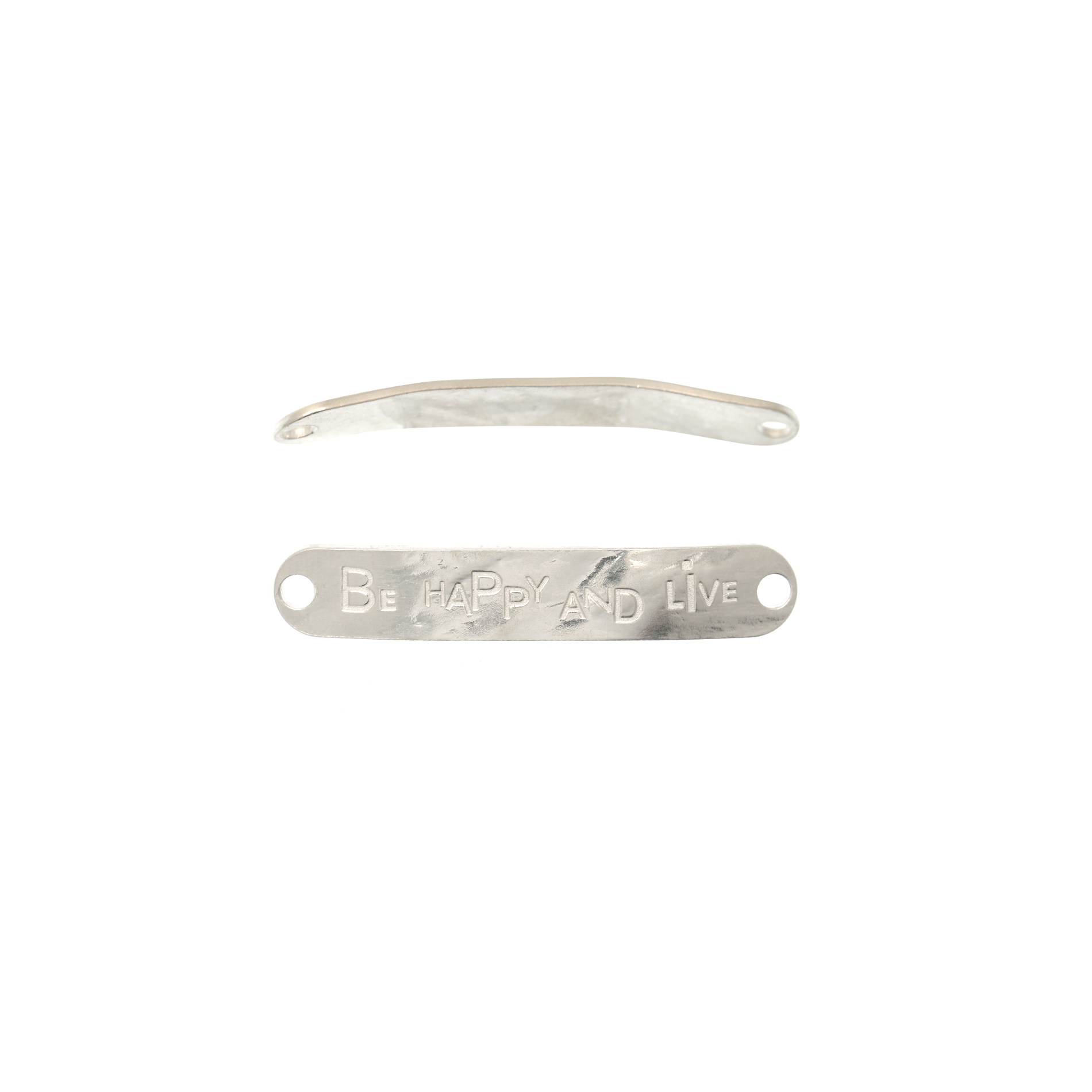 Piastra per bracciale con scritta "BE HAPPY AND LIVE", 40x7 mm. in Argento 925