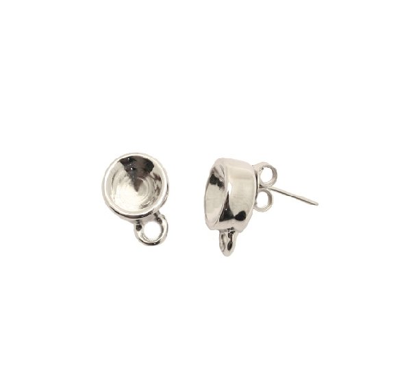Perno tondo porta strass (SS39) da incollo, 10x13 mm., con un anellino chiuso sotto, CONF.2 PZ