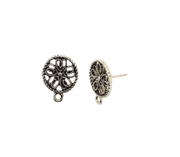 Perno tondo piatto traforato a riccioli, 14x18 mm., con un anellino chiuso sotto, CONF.2 PZ