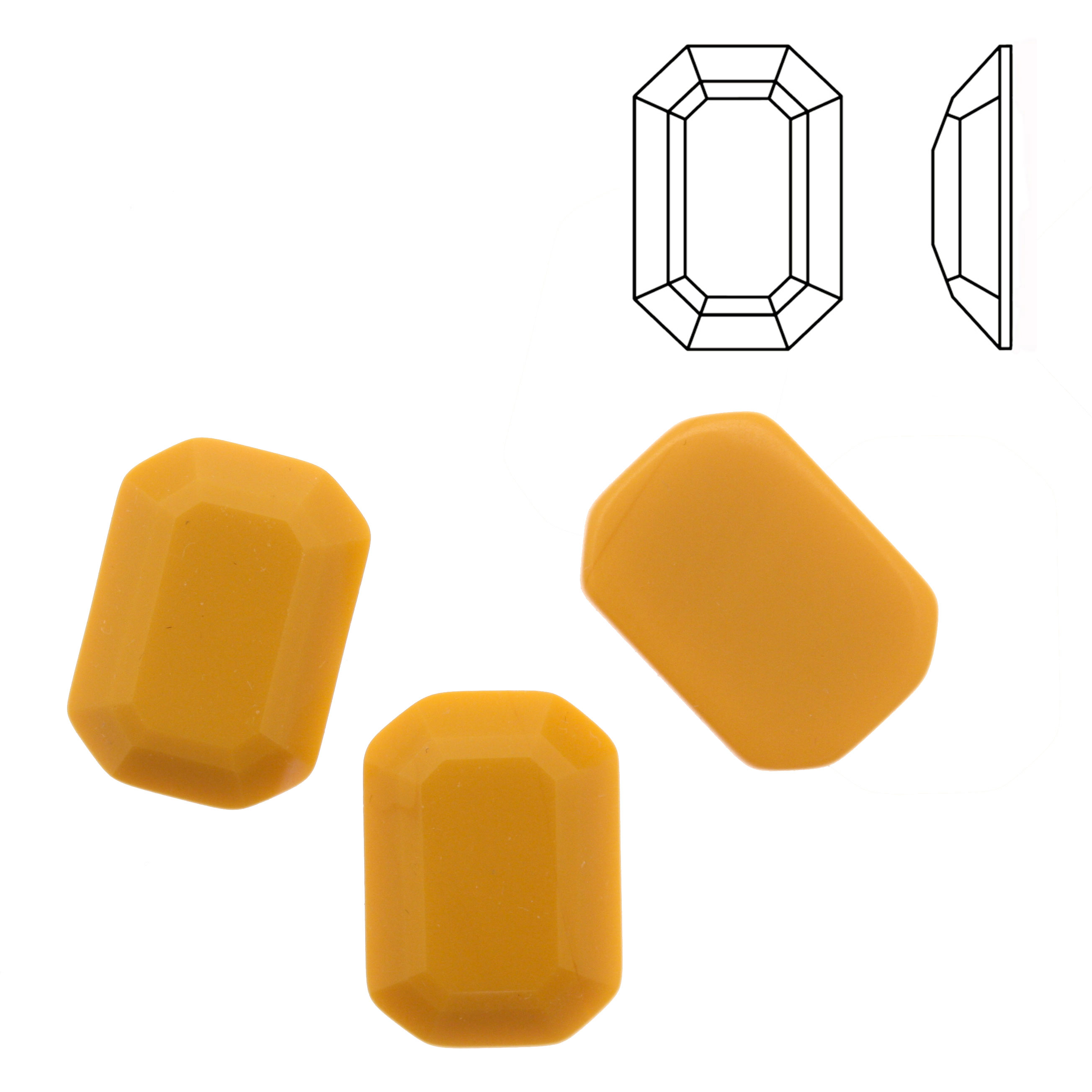 Cabochon rettangolare sfaccettato, in cristallo, colore SENAPE