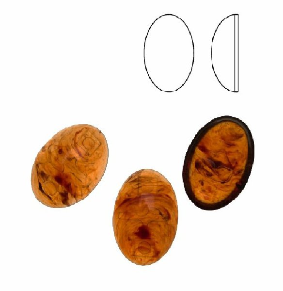 Cabochon ovale liscio, in resina, colore MARRONE SEMI-TRASPARENTE MACCHIATO