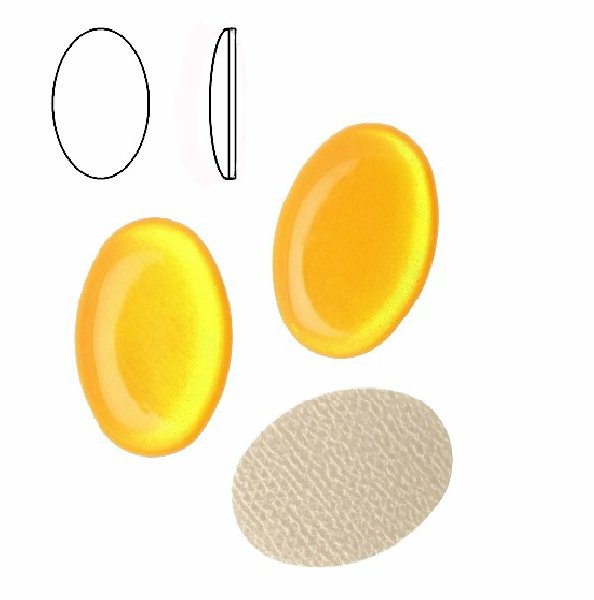 Cabochon ovale liscio, termoadesivo, in resina, colore GIALLO OCRA FLUORESCENTE