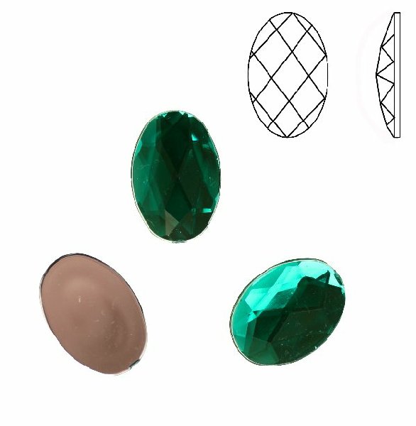 Cabochon ovale sfaccettato, in resina, colore VERDE SMERALDO