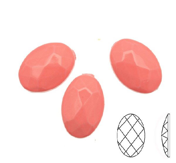 Cabochon ovale sfaccettato, in resina, colore ROSA FLUORESCENTE