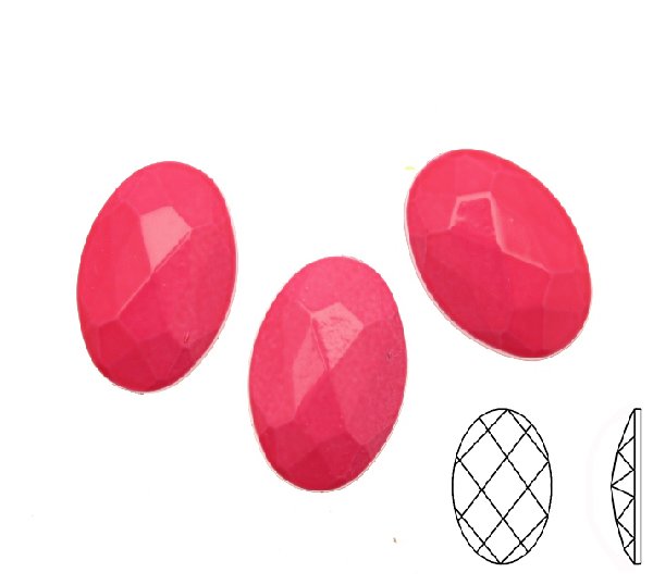 Cabochon ovale sfaccettato, in resina, colore FUCSIA FLUORESCENTE