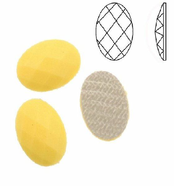 Cabochon ovale sfaccettato, termoadesivo, in resina, colore GIALLO PASTELLO