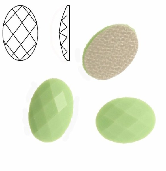 Cabochon ovale sfaccettato, termoadesivo, in resina, colore VERDE PASTELLO