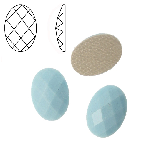 Cabochon ovale sfaccettato, termoadesivo, in resina, colore AZZURRO PASTELLO