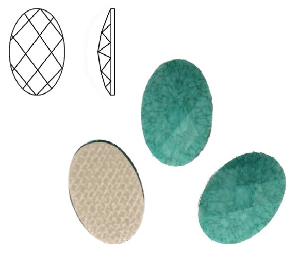 Cabochon ovale sfaccettato, termoadesivo, in resina, colore TURCHESE MARMORIZZATO