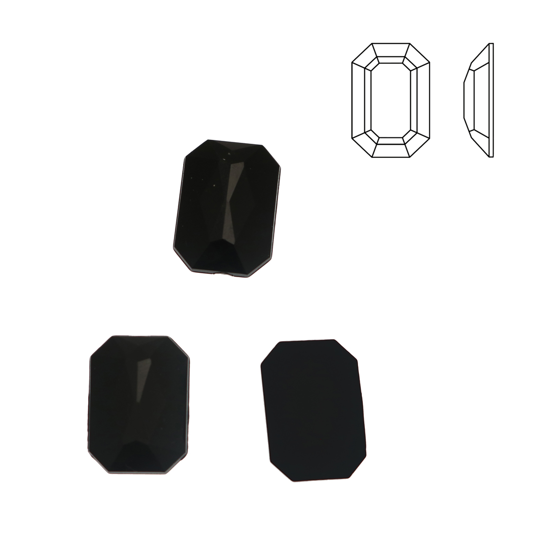 Cabochon rettangolare sfaccettato, in resina, colore NERO