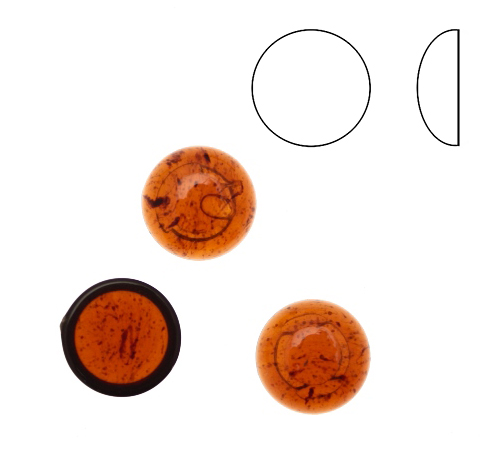 Cabochon tondo liscio, in resina, colore MARRONE SEMI-TRASPARENTE MACCHIATO