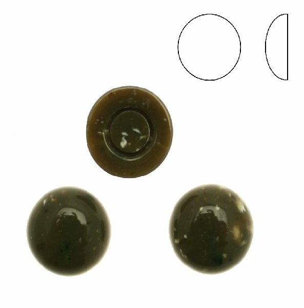 Cabochon tondo liscio, in resina, colore VERDE MILITARE MACCHIATO